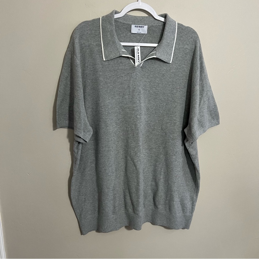 NWT Old Navy Men’s Gray Knit Short Sleeve Polo Shirt size XXL